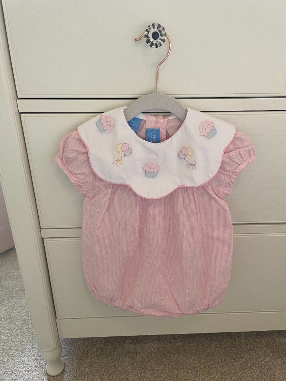 Anavini Baby Girl Embroidered Birthday Bubble with Scalloped Collar Size 12M